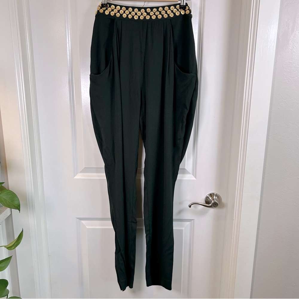 Hoss Intropia Dark Green Harem Pants Baggy Women‎ Size 42/10 Gold Flower